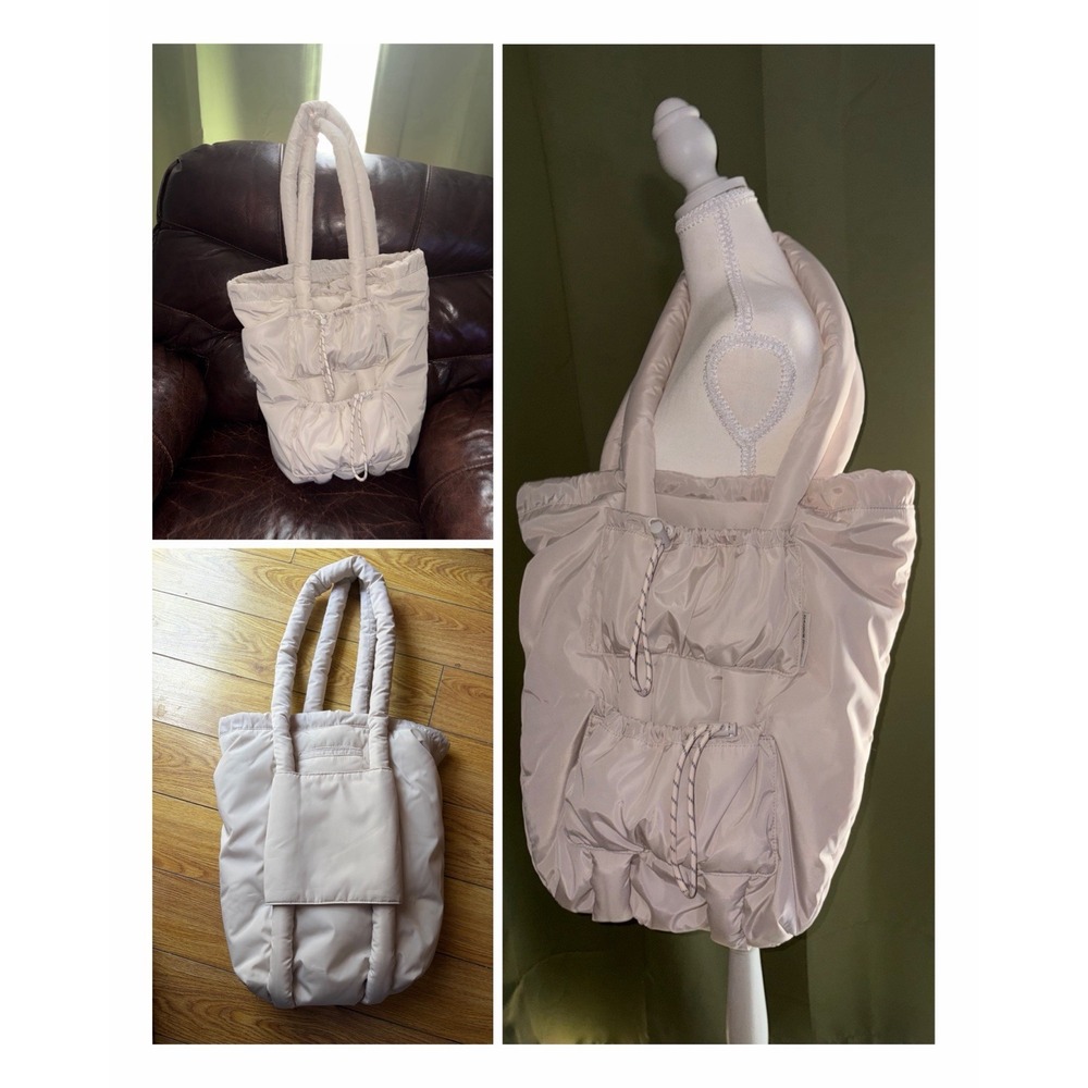 Dagne Dover Kal Drawstring Tote Puffer Bag Cream Off White Pristine Condition